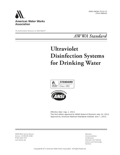 Ultraviolet disinfection systems for drinking water : effective date, Aug. 1, 2012