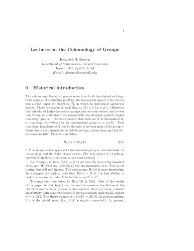 Lectures on the Cohomology of Groups