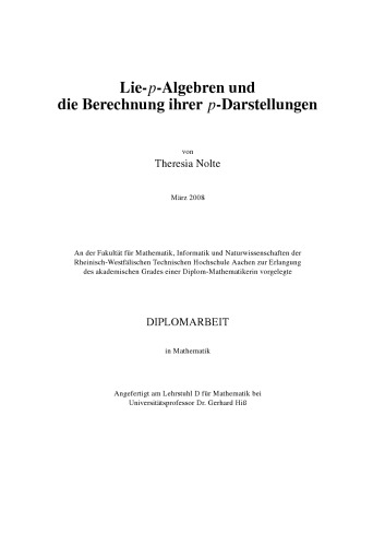Lie-p-Algebren und die Berechnung ihrer p-Darstellungen [diploma thesis]