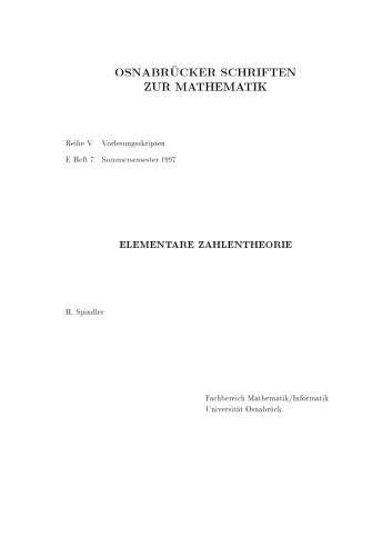 Elementare Zahlentheorie (Sommersemester 1997)