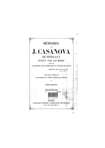 Mémoires ou Histoire de ma vie