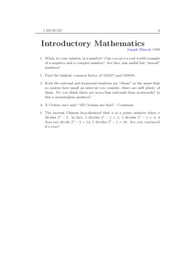 Introductory Mathematics [expository notes]