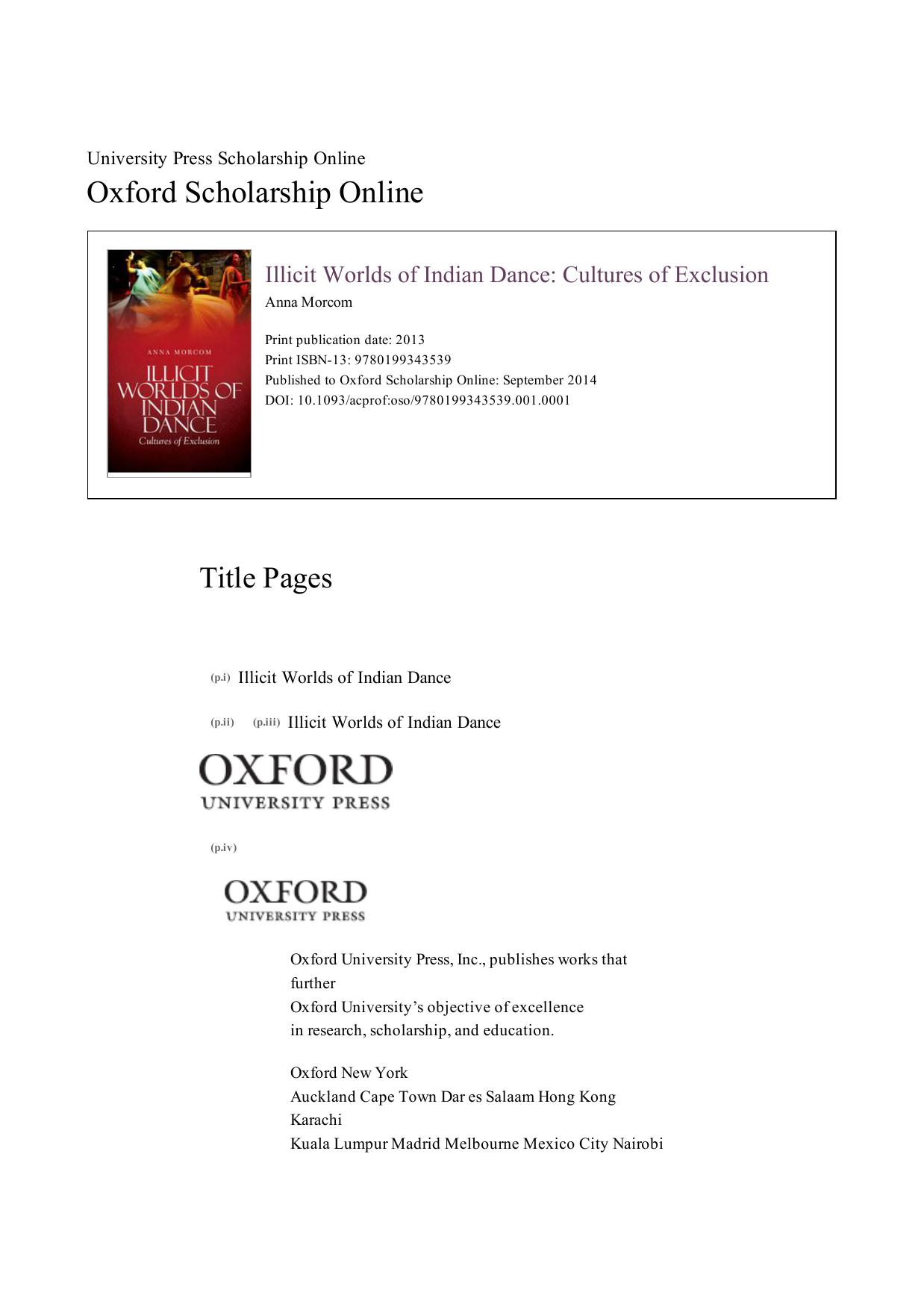 Illicit worlds of Indian dance : cultures of exclusion