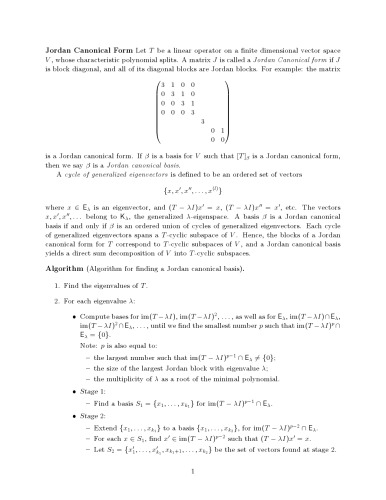 Jordan Canonical form [Lecture notes]