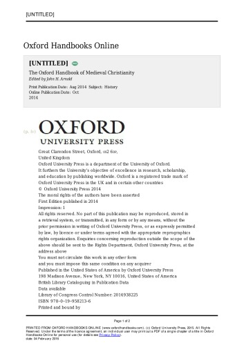 The Oxford Handbook of Medieval Christianity