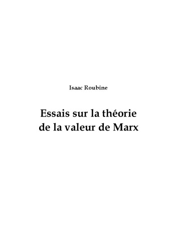 Essais sur la théorie  de la valeur de Marx