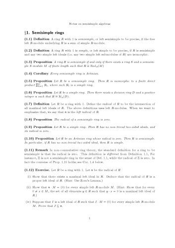 Notes on semisimple algebras [Lecture notes]