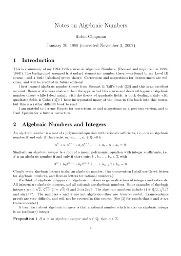 Notes on Algebraic Numbers [Lecture notes]