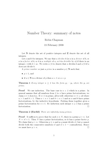Number Theory: summary of notes [Lecture notes]