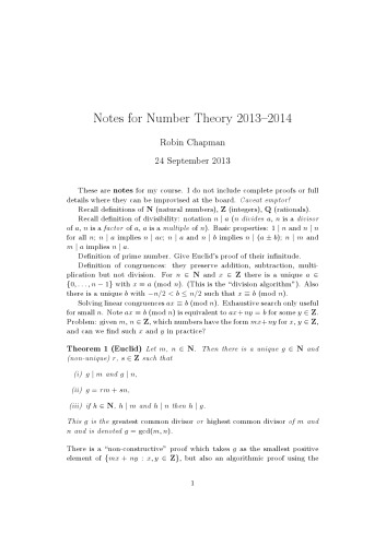 Notes for Number Theory [Lecture notes]