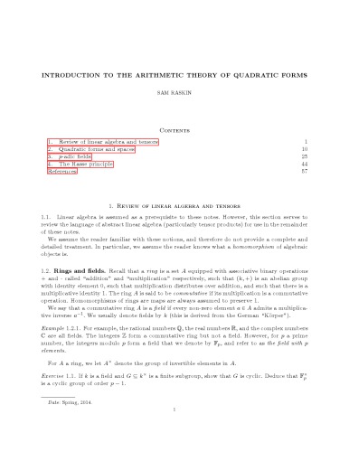 Introduction to the arithmetic theory of quadratic forms [expository notes]