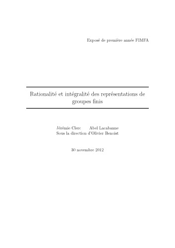 Rationalité et intégralité des représentations de groupes finis [notes]