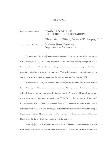 Combinatorics of K-Theoretic Jeu de Taquin [PhD thesis]