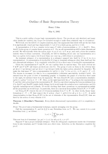Outline of Basic Representation Theory [expository notes]