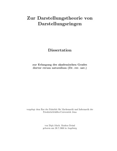 Zur Darstellungstheorie von Darstellungsringen