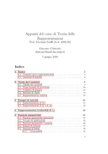 Appunti del corso di Teoria delle Rappresentazioni