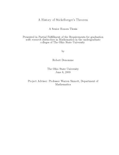 A History of Stickelberger’s Theorem [Senior Honors thesis]