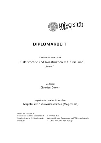Galoistheorie und Konstruktion mit Zirkel und Lineal [Mag. thesis]
