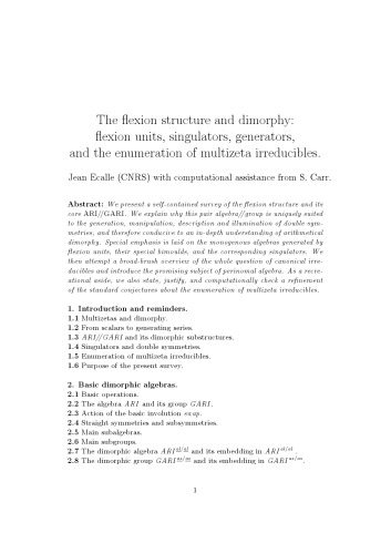 The flexion structure and dimorphy: flexion units, singulators, generators, and the enumeration of multizeta irreducibles.
