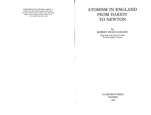 Atomism in England from Hariot to Newton