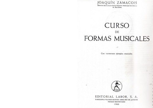 Curso de formas musicales. Con numerosos ejemplos musicales