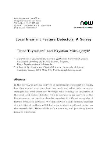 Local invariant feature detectors: A survey