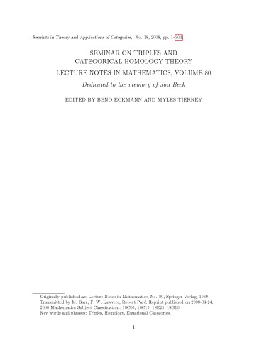 Seminar on Triples and Categorical Homology Theory