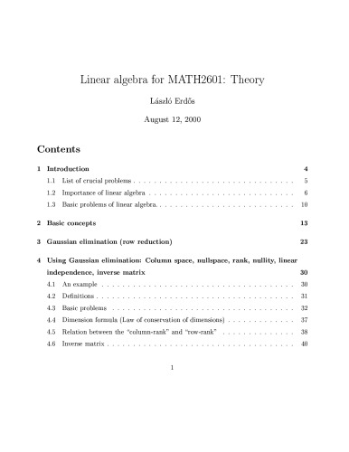 Linear algebra for MATH2601: Theory [Lecture notes]