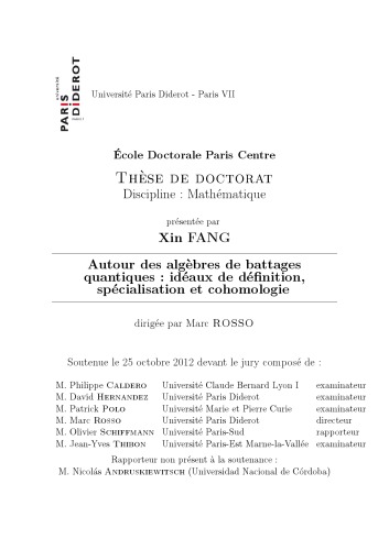 Autour des algèbres de battages quantiques : idéaux de définition, spécialisation et cohomologie [PhD thesis]