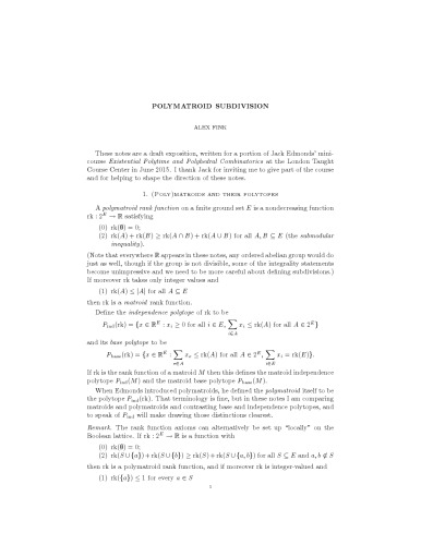 Polymatroid subdivision [expository notes]
