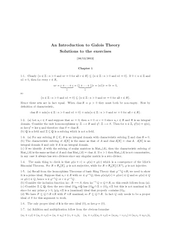 An Introduction to Galois Theory: Solutions to the exercises [Lecture notes]