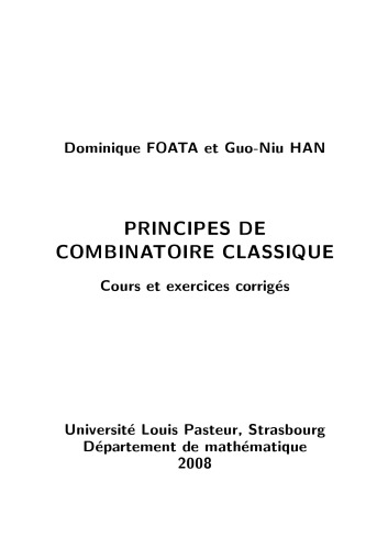 Principes de combinatoire classique: Cours et exercices corrigés [Lecture notes]