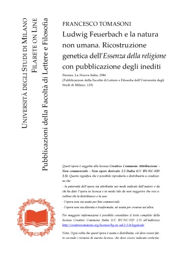 Ludwig Feuerbach e la natura non umana: ricostruzione genetica dell'Essenza della religione con pubblicazione degli inediti
