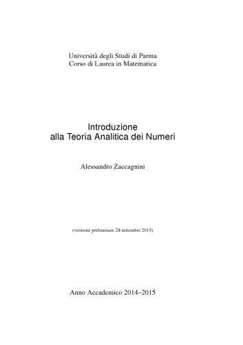 Introduzione alla Teoria Analitica dei Numeri [Lecture notes]