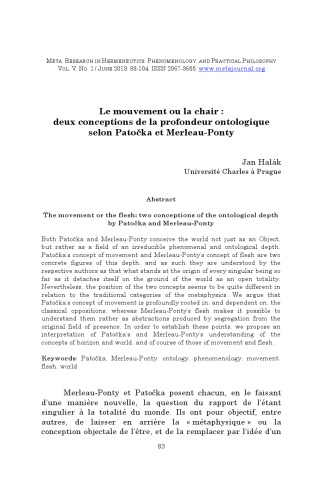 [article] Le mouvement ou la chair : deux conceptions de la profondeur ontologique selon Patočka et Merleau-Ponty