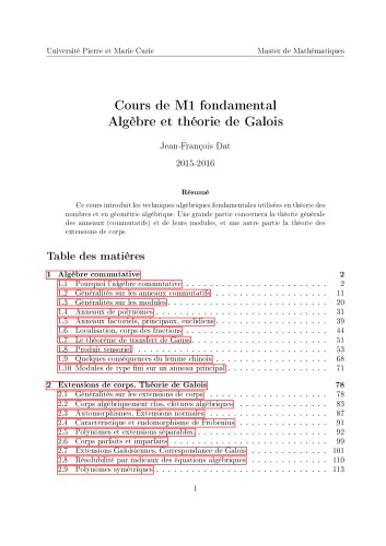Cours de M1 fondamental: Algèbre et théorie de Galois [Lecture notes]