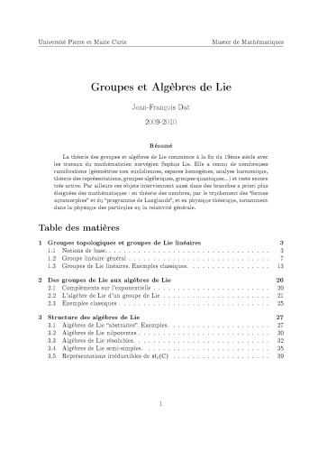 Groupes et Algèbres de Lie [Lecture notes]