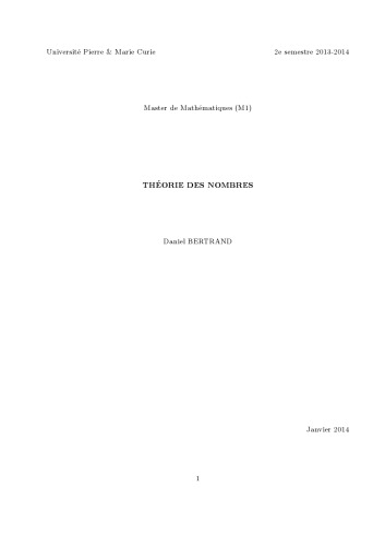 Théorie des nombres [Lecture notes]