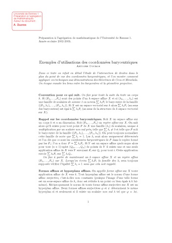 Exemples d’utilisations des coordonnées barycentriques [Lecture notes]