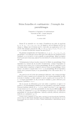 Séries formelles et combinatoire : l’exemple des parenthésages [expository notes]