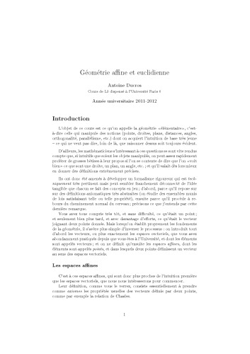 Géométrie affine et euclidienne [Lecture notes]