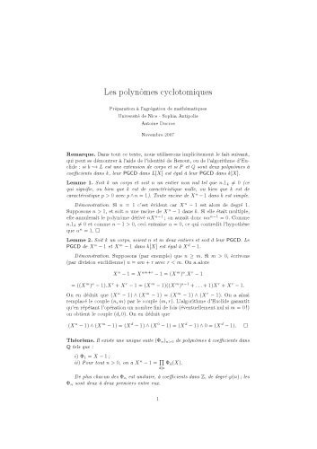 Les polynômes cyclotomiques [expository notes]
