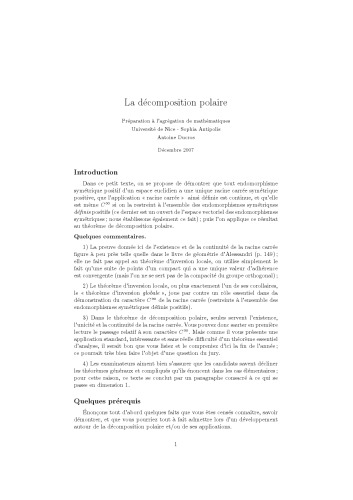 La décomposition polaire [expository notes]