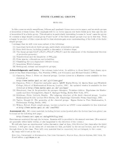 Finite Classical Groups [Lecture notes]