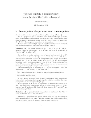 Vybrané kapitoly z kombinatoriky: Many facets of the Tutte polynomial [Lecture notes]