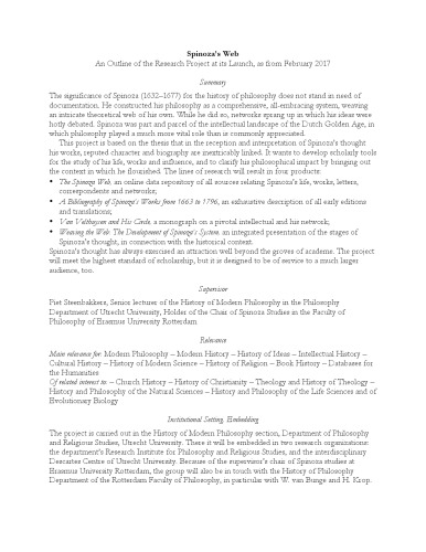 Spinoza’s Web An Outline of the Research Project
