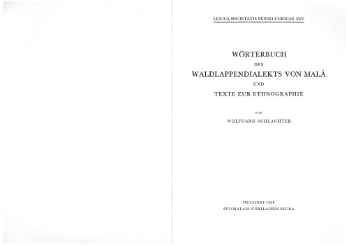 Wörterbuch des Waldlappendialekts von Malå und Texte zur Ethnographie
