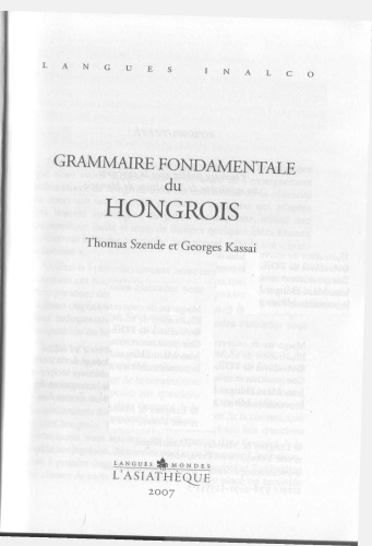 Grammaire fondamentale du hongrois