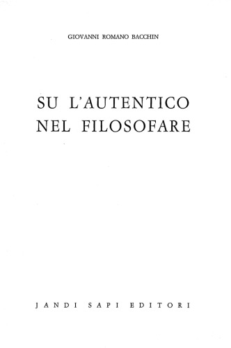 Su l'autentico nel filosofare