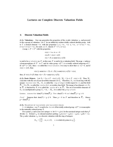 Lectures on Complete Discrete Valuation Fields